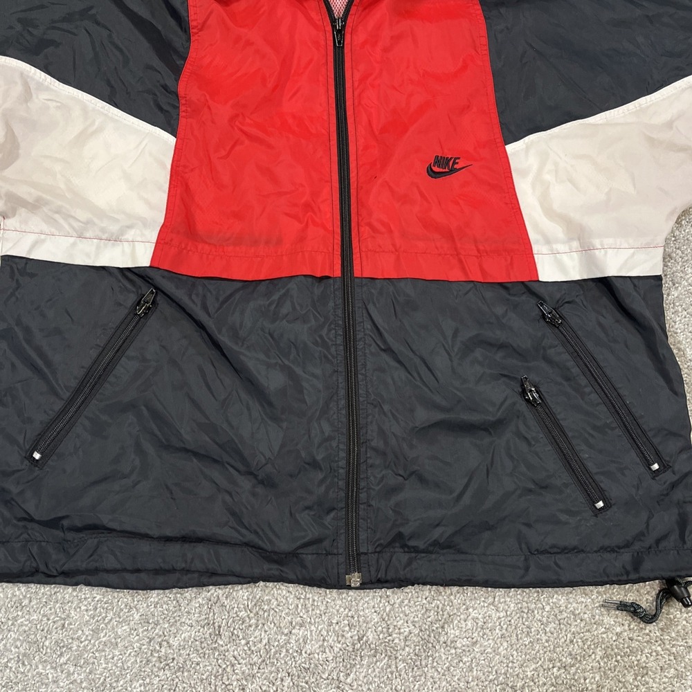 VTG 90s Nike Windbreaker Jacket Red Black‎ White Colorblock Hooded Mens L - Picture 4 of 9